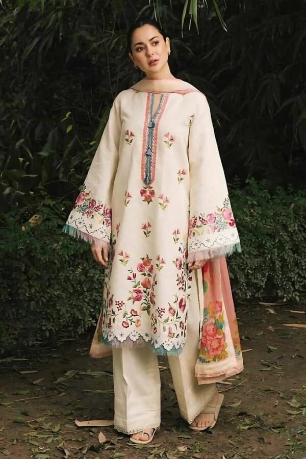 Article#7 3pcs Women's Unstitched Lawn Embroidered suit