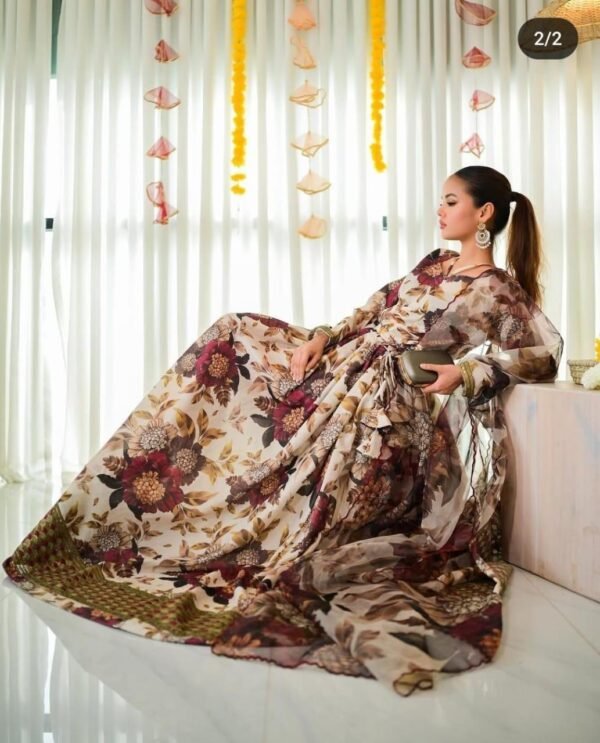 Multicolor printed Maxi suit -  3 Pcs Women's Stitched Set - Image 2