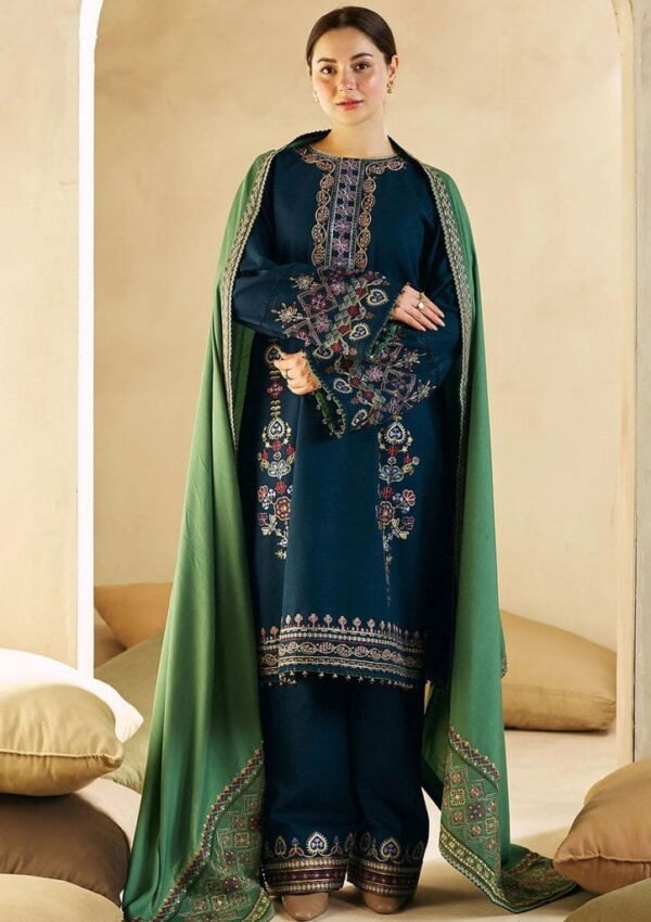 Article#2 3pcs Women's Blue Unstitched Lawn Embroidered suit