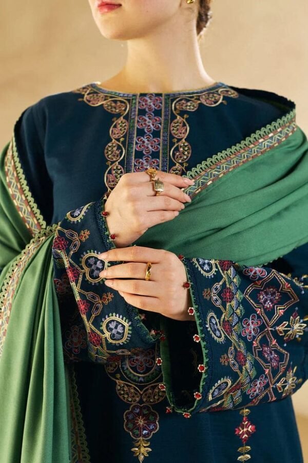 Article#2 3pcs Women's Blue Unstitched Lawn Embroidered suit - Image 2